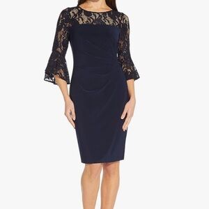 Marina Women's Bell Sleeve Jersey Faux wrap Drape Dressl